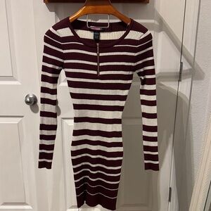 Say What? Burgundy and White Striped Long Sleeve Dress